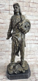 Chief With Shield Gun Full Headdress Bronze Statue