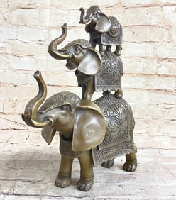 Wildlife African Elephants Bronze Statue