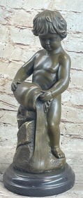 Sweet Young Nude Boy with a Jug of water Bronze Sculpture