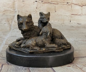 Wolf Cub Bust Wild Life Bronze Sculpture