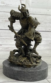 Japanese Warrior Samurai With Sword Bronze Sculpture