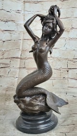 Mermaid on Rock Bronze Sculpture