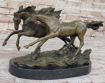 Two Large Stallions Bronze Sculpture