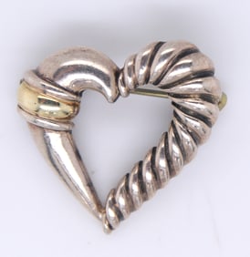 Heart Shaped Signed Sterling Silver Pin Brooch