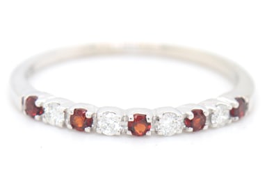 14kt White gold Garnet and diamond band