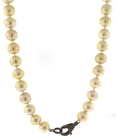 Elegant White Pearl Necklace with Diamond Lobster Clasp