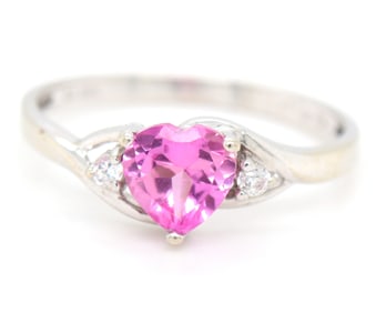 10kt White gold pink topaz heart shaped ring