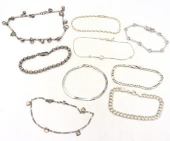 Group lot of 9 Vintage 925 sterling silver bracelets