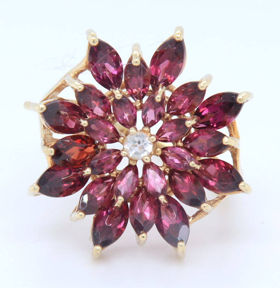 Powerful Yellow Gold Flower Style Amethyst Ring with Diamond accents (1 of 4)