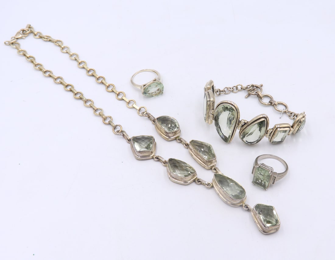 Set of 925 Sterling Silver Green Amethyst Jewelry (1 of 12)