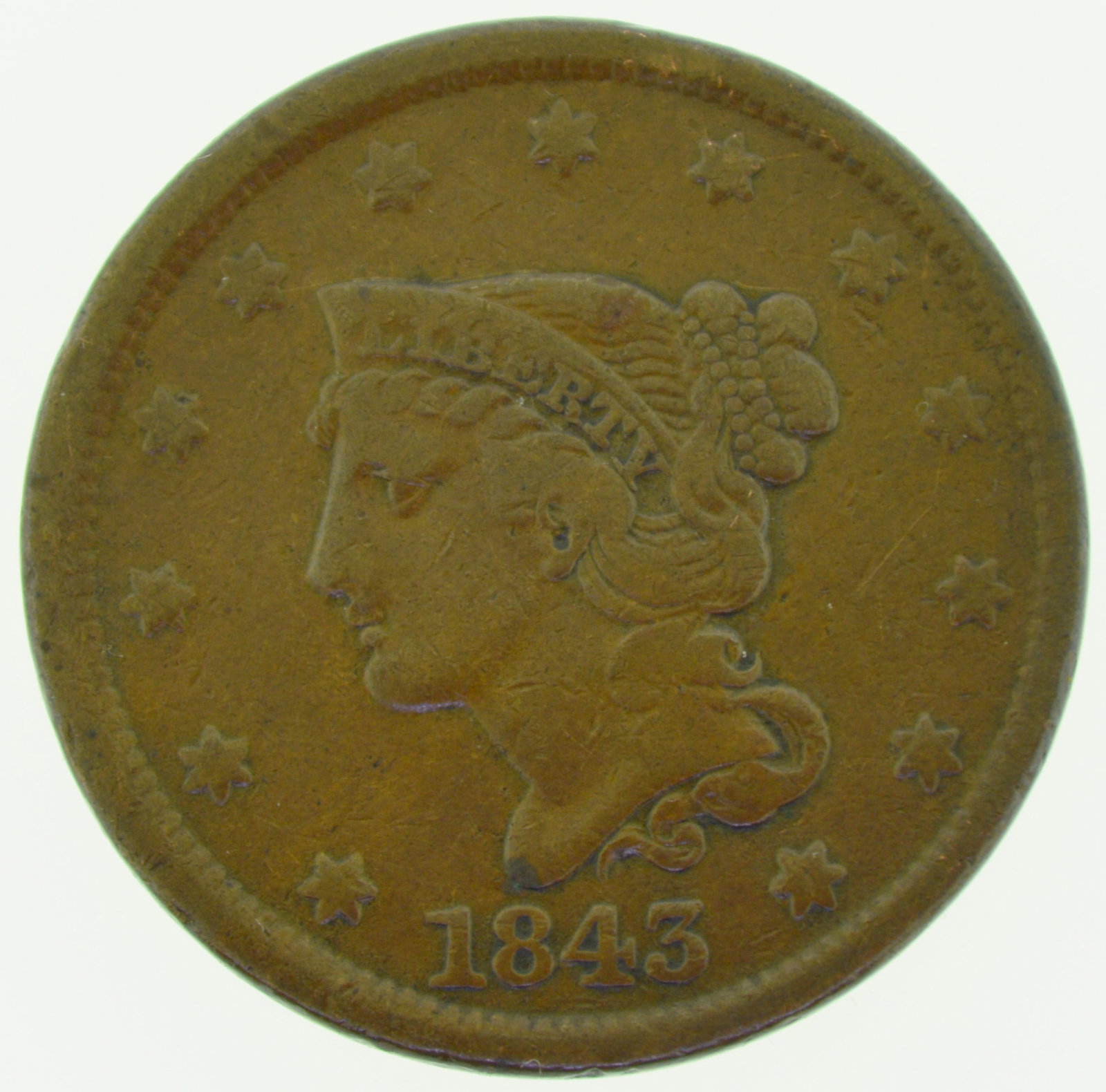 1843 Petite Head Braided Hair Large Cent (1 of 2)