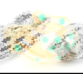 14kt Yellow gold emerald, diamond and ruby eyes panther ring
