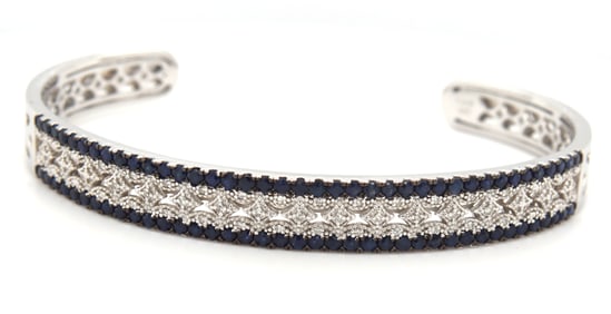 925 Sterling silver sapphire and diamond cuff bangle