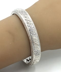 925 Sterling silver Judith Ripka rope hinged CZ cuff bangle