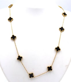 Gold plated black onyx clover necklace