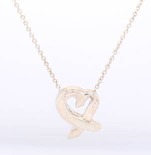 Tiffany & Co Paloma Picasso Heart Pendant on Chain Necklace: 925 Sterling Silver Tiffany & Co Paloma Picasso Heart Pendant on 16 inches Chain Necklace. Total weight of Necklace 3.10 Grams.