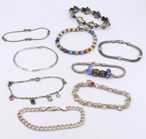Group lot of 9 Vintage 925 sterling silver bracelets