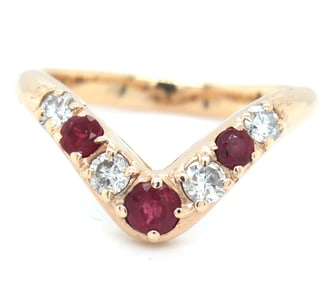 14kt Yellow gold 0.25ctw diamond and ruby curved band