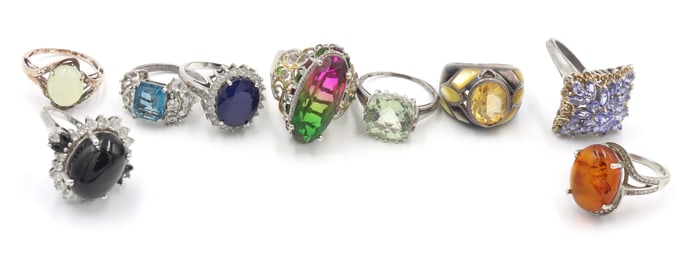 Group lot of 9 Vintage 925 sterling silver rings