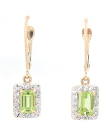14kt Yellow gold Peridot and diamond dangle earrings
