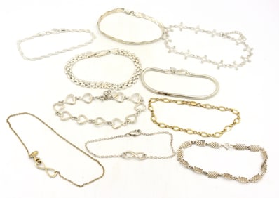 Group lot of 10 vintage 925 sterling silver bracelets