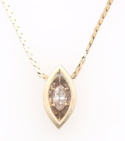 14kt Yellow gold Marquise diamond pendant on Italian chain necklace