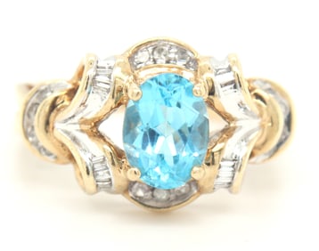 10kt Yellow gold blue topaz and diamond ring