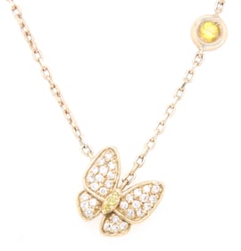 18kt Yellow gold diamond butterfly pendant necklace
