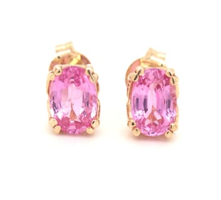 14kt Yellow gold 1.30ctw oval pink sapphire stud earrings