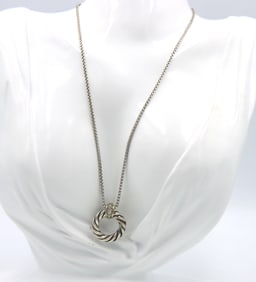 David Yurman diamond cable circle pendant on adjustable chain