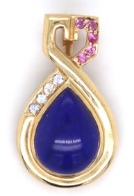 14kt Yellow gold lapiz pendant with diamond and pink topaz accent