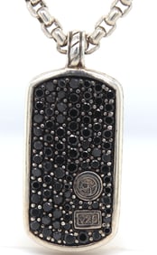 David Yurman black diamond Dog tag pendant on chain necklace