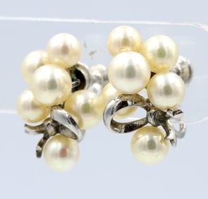 925 Sterling silver Vintage Mikimoto cluster earrings