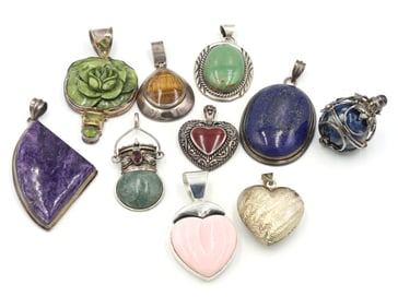 Big group lot of Vintage 925 sterling silver gemstone pendants