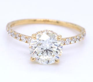 14kt Yellow gold 1.96ct RBC in 0.50ctw diamond halo setting engagement ring