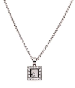 Chopard 0.38ctw Diamond Square Happy Pendant Necklace in 18K White Gold
