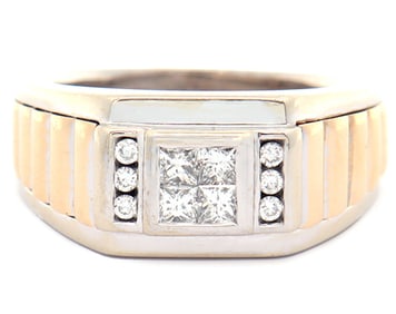 Gents 0.55ctw Princess and Round Diamond Rolex Style Ring in 14K
