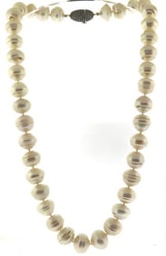 Glamorous Baroque Pearl Necklace with Sterling Silver Pave Diamond Clasp