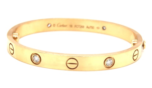 Cartier 18kt yellow gold 4 diamond love bracelet