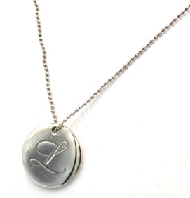 925 Sterling silver Tiffany & co note alphabet disc pendant on chain