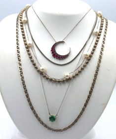 Group of 6 Vintage 925 sterling silver necklaces