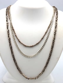 Group lot of 3 vintage 925 sterling silver chains