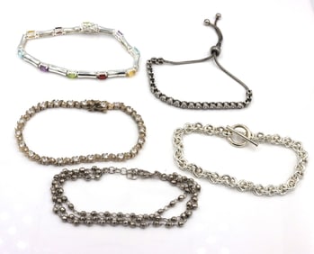 Group lot of 5 vintage 925 sterling silver bracelets