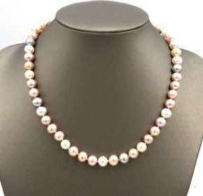 Multi color fresh water pearl stand necklace