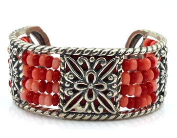 925 Sterling silver pink and red stone cuff bangle