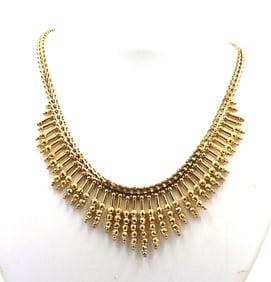 Italian 925 Sterling silver Cleopatra style necklace adorned with diamond cut beads