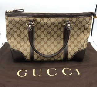 Gucci beige ebony GG canvas lovely heart shaped interlocking G tote bag