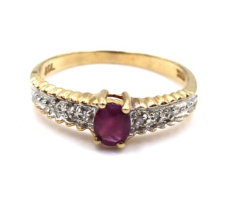 10kt Yellow gold ruby and diamond cocktail ring