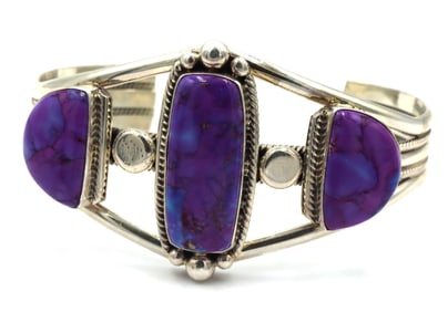 Vintage 925 sterling silver signed purple turquoise cuff bangle