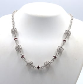 925 Sterling silver signed ball link chain necklace